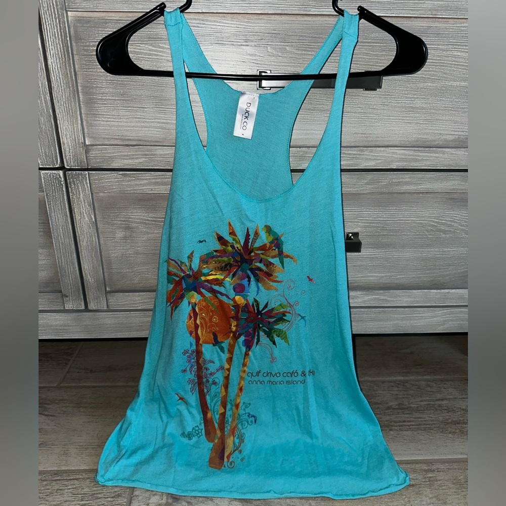 Gulf Drive Café & Tiki Anna Maria Island Beach, FL Blue Racerback Tank Top